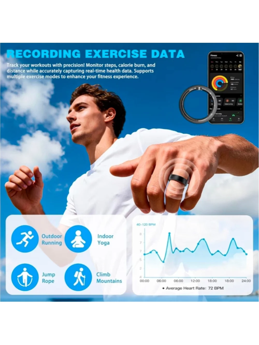 Smart Ring for Men Women, Fitness Tracker Ring with Heart Rate.